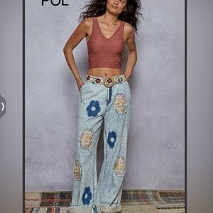 Pol Floral Patchwork Wide-Leg Jeans